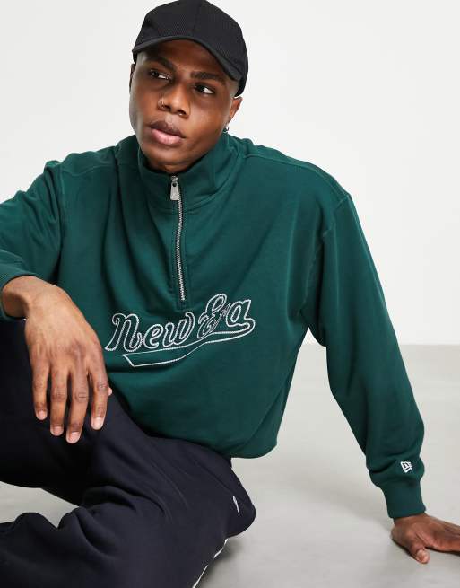 New Era heritage chain stitch half zip sweat in green Exclusive to