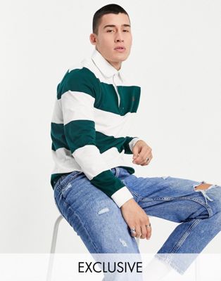 New Era heritage rugby stripe shirt in green - exclusive to ASOS