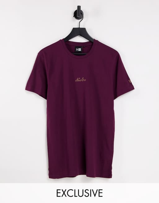 New Era – Heritage – T-Shirt in Burgunderrot mit Schriftzug, exklusiv bei ASOS 