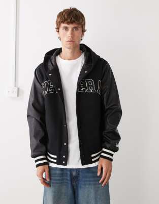 New Era New Era hooded varsity bomber jacket in black