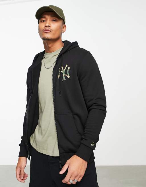 New Era - Hoodie met New York Yankees embleem met camouflageprint en ritssluiting in zwart
