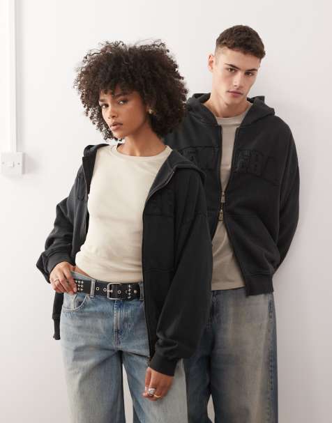 New Era - Hoodie met verlaagde schouders, rits en applicatielogo met wassing in zwart, deel van co-ord set - view 1