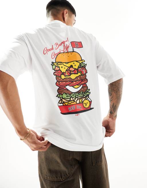 New Era - Hvid grafisk unisex-T-shirt med hamburger, 2 af 4