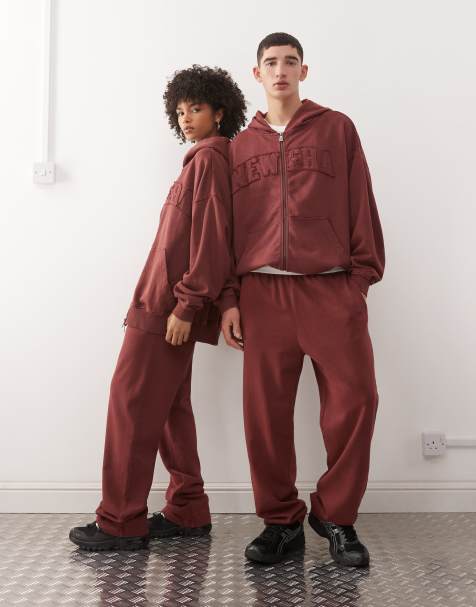 New Era - Joggingbroek met rechte pijpen in rood met wassing, deel van co-ord set - view 1