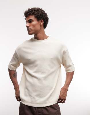 Kastiges, kurzärmliges Oversize-T-Shirt in Beige mit Waffelstruktur-Neutral Neutral S