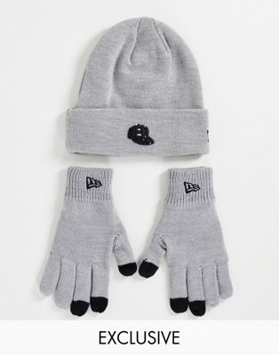 New Era knit beanie and glove gift set in grey exclusive at ASOS