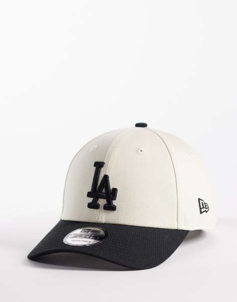New Era LA Dodgers 9forty colourblock cap with contrast peak in cream/black - view 1