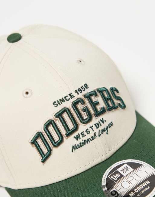 New Era LA Dodgers 9forty wordmark cap with contrast peak in cream/green, 2 of 3