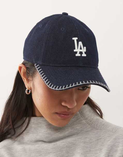 New Era LA Dodgers 9twenty denim cap with stitch detail in dark wash blue - view 1