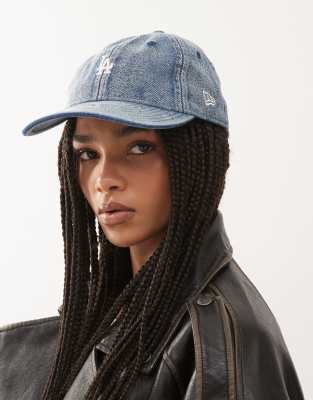 New Era - LA Dodgers - 9Twenty - Unstrukturierte Damen-Kappe in Jeansblau mit kleinem Logo und Acid-Waschung