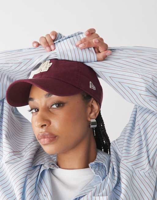 New Era LA Dodgers 9twenty womens unstructured felt logo cap in burgundy, 3 of 3