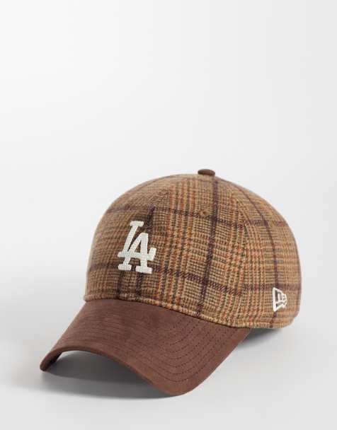 New Era LA Dodgers 9twenty wool mix check contrast peak cap in brown multi - view 1