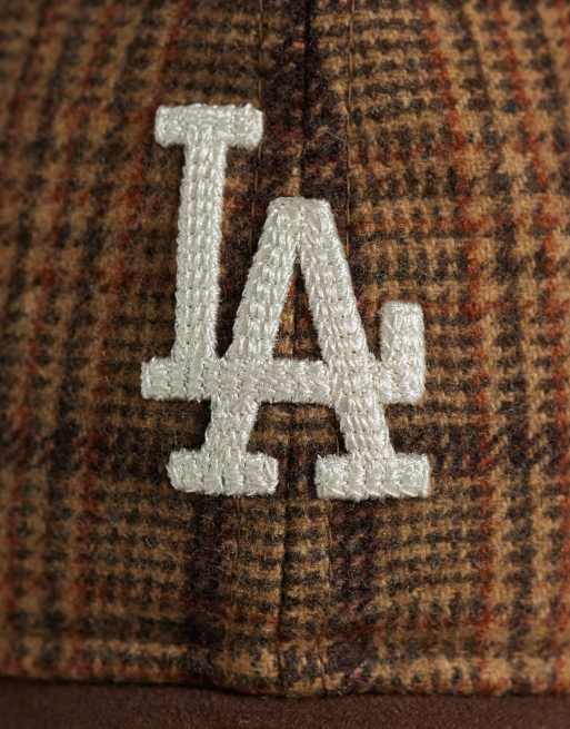 New Era LA Dodgers 9twenty wool mix check contrast peak cap in brown multi, 2 of 3