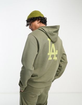 New Era LA Dodgers backprint hoodie in khaki