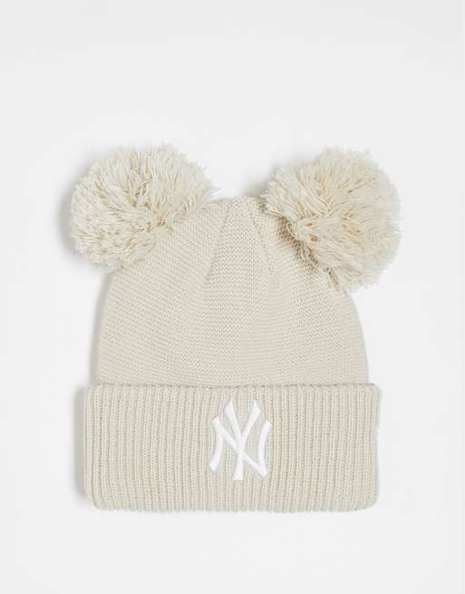 New Era - LA Dodgers - Beanie met logo en twee pompons in beige 