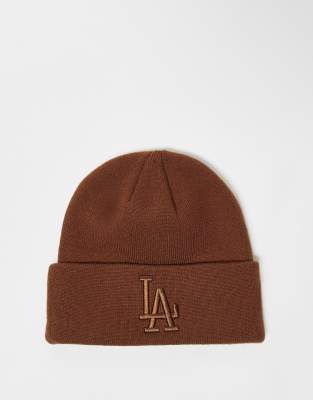 New Era New Era LA Dodgers cuff logo knit beanie in brown