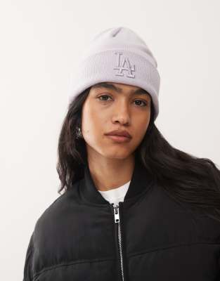 New Era - LA Dodgers - Damen-Strickmütze in Flieder mit breitem Umschlag und Logo-Lila
