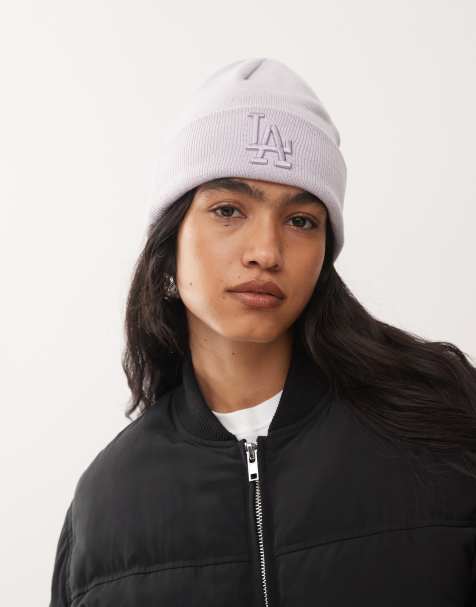 New Era – LA Dodgers – Damen-Strickmütze in Flieder mit breitem Umschlag und Logo - view 1