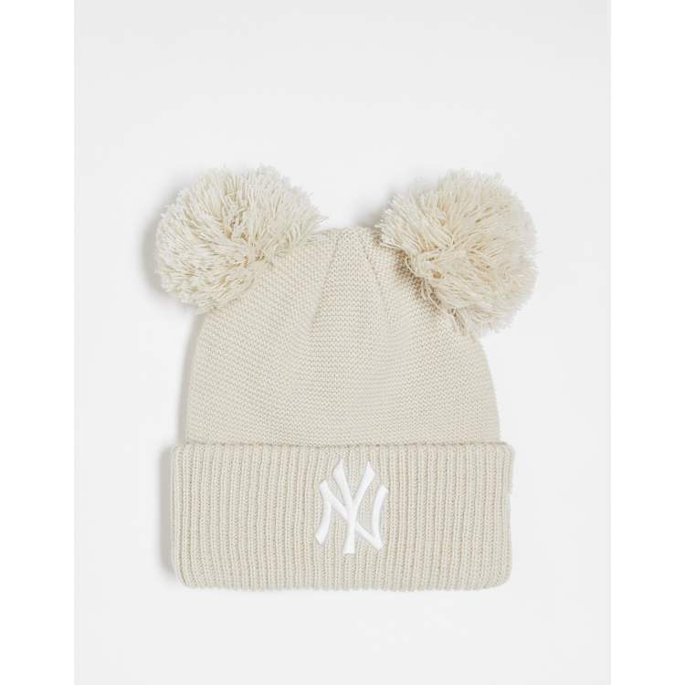 New Era LA Dodgers double pom beanie in beige ASOS