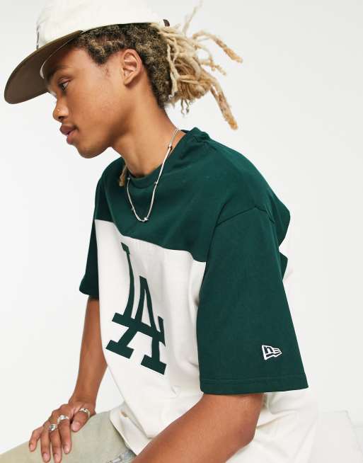 New Era – LA Dodgers – Dwukolorowy T-shirt oversize z dołem w kolorze złamanej bieli – tylko w ASOS