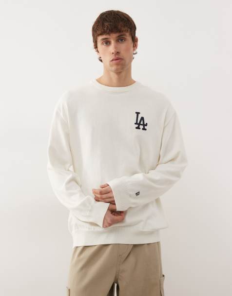 New Era LA Dodgers essential knitted crew neck jumper in off white