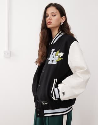 New Era New Era LA Dodgers floral contrast embroidered varsity jacket in multi