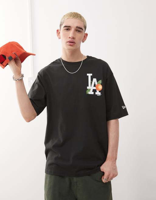 New Era LA Dodgers fruit graphic back t-shirt in black | ASOS