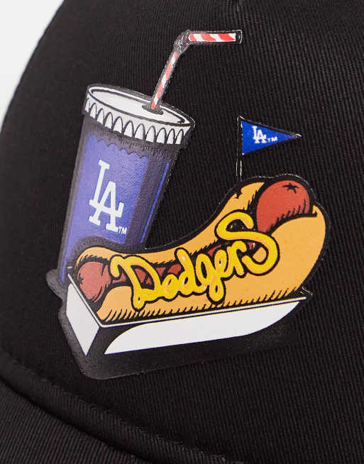 LA Los-Angeles Dodgers Hat Cap Strap-Back Black Blue Fire Pattern