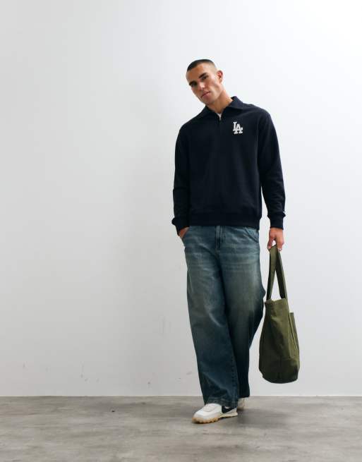 New Era LA Dodgers logo quarter zip jumper in navy, 2 of 5