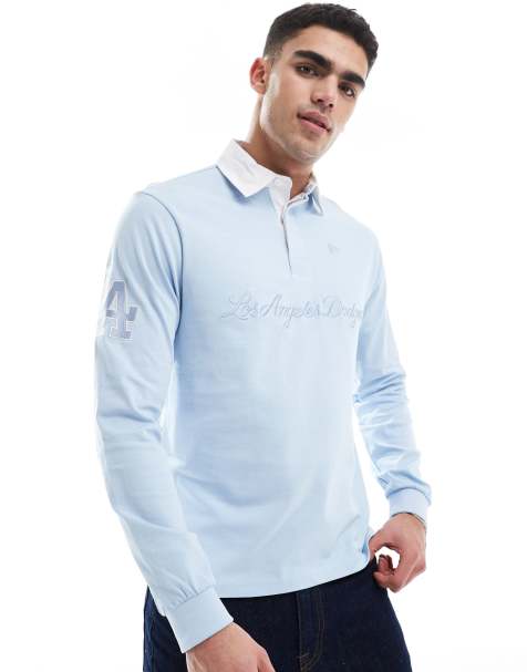 New Era LA Dodgers logo rugby polo top in light blue - view 1