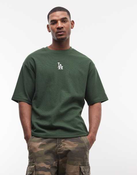 New Era LA Dodgers logo waffle oversized t-shirt in dark green