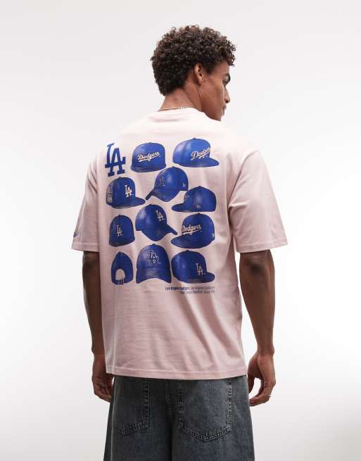 New Era LA Dodgers logo with cap back graphic t-shirt in pink, 3 of 5