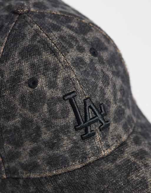 New Era LA Dodgers logo womens 9forty leopard print cap in black, 2 of 3