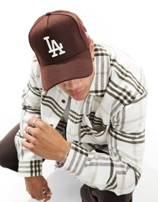 New Era LA Dodgers melton trucker cap in brown