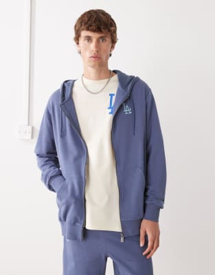 New Era New Era LA Dodgers mini logo zip through hoodie in blue