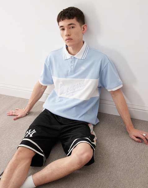 New Era LA Dodgers panel detail polo top in blue