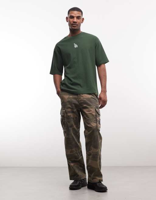 New Era – LA Dodgers – Oversize-T-Shirt in Dunkelgrün mit Waffelstruktur und Logo, 2 von 5