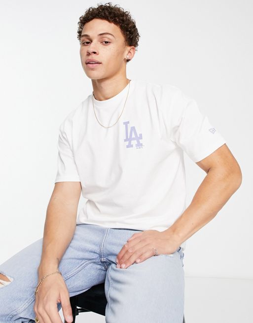 LA Dodgers MLB Stacked Logo White Oversized T-Shirt