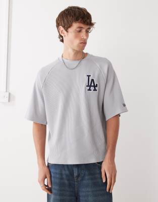 New Era New Era LA Dodgers oversized waffle t-shirt in grey-White