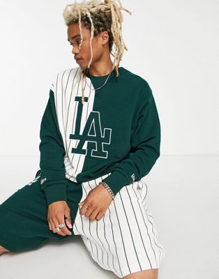 New Era LA Dodgers pinstripe splice sweatshirt in green exclusive to ASOS