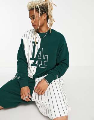 New Era LA Dodgers pinstripe splice t-shirt in green exclusive to ASOS