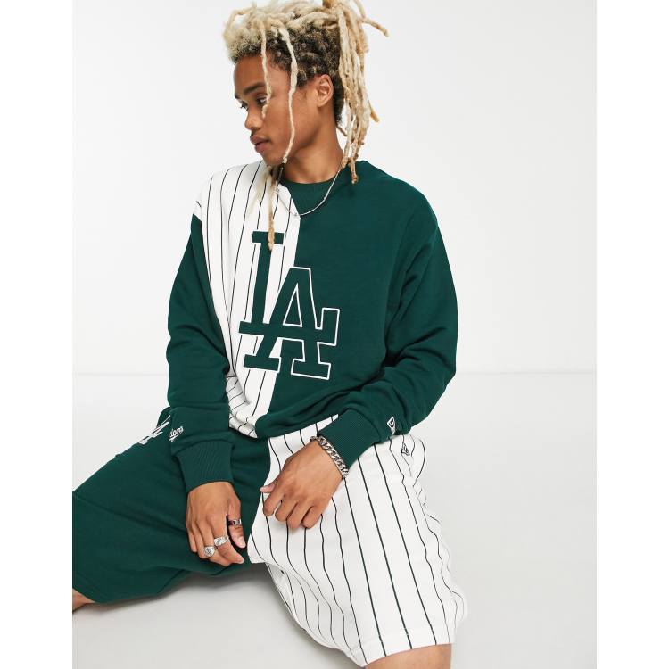 New Era LA Dodgers pinstripe splice t-shirt in green exclusive to ASOS