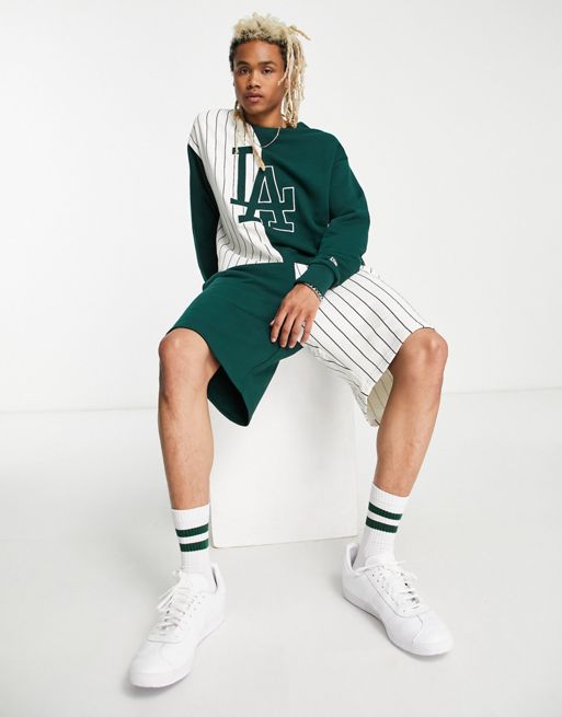 New Era LA Dodgers pinstripe splice sweatshirt in green exclusive