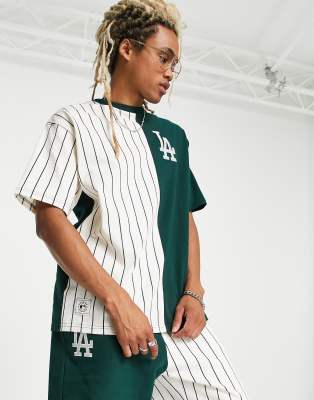 New Era LA Dodgers pinstripe splice t shirt in green exclusive to ASOS The Hoxton Trend