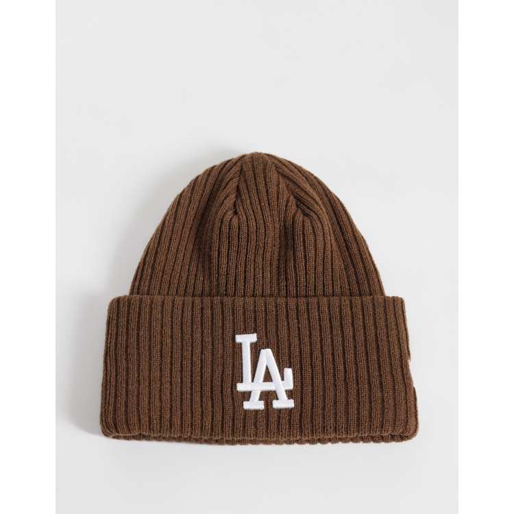New Era LA Dodgers ribbed knit wide cuff beanie in brown | ASOS