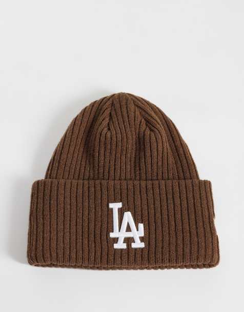 New Era LA Dodgers ribstrikket hue med bred opsmøg i brun - view 1