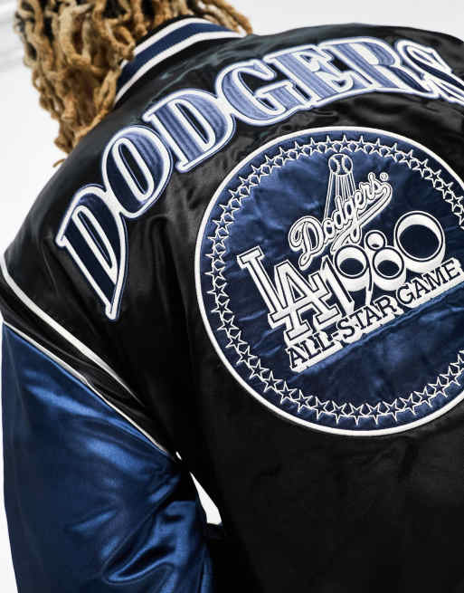 New Era LA Dodgers satin varsity jacket in navy