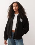[New Era] New Era LA Dodgers sherpa bomber jacket in black S BLACK