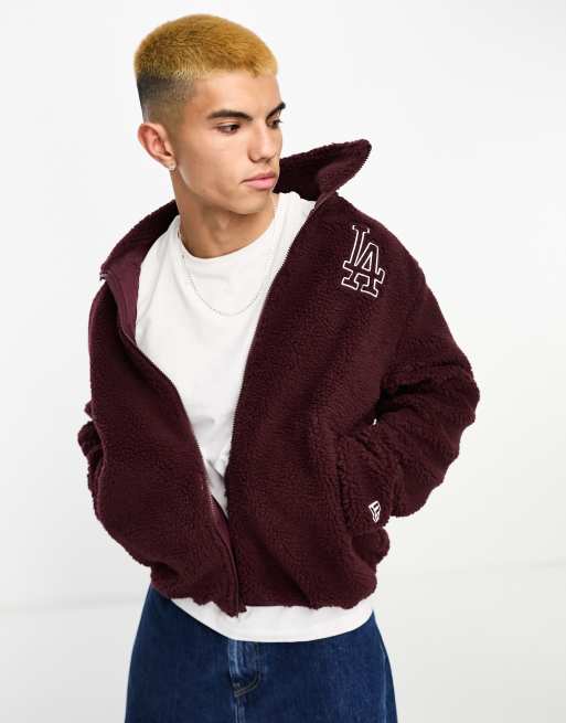 New Era LA Dodgers sherpa jacket in burgundy