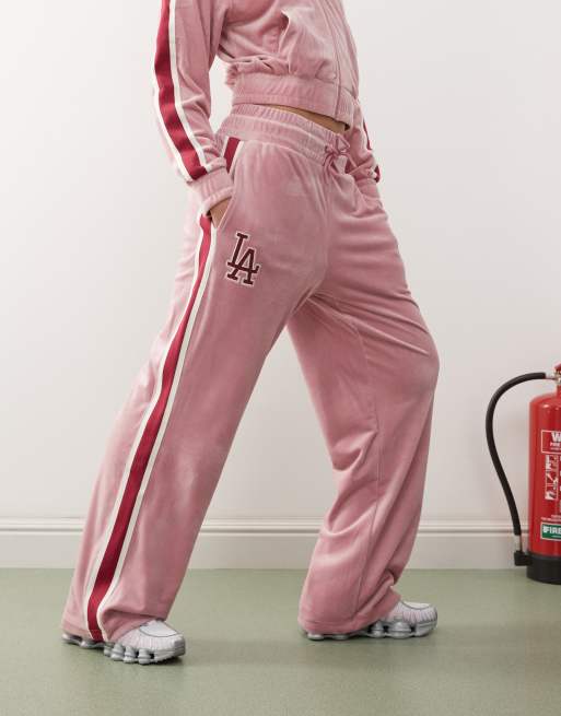 New Era LA Dodgers side stripe velour wide leg jogger co-ord